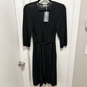 OLTRE Little Black Dress LBD 3/4 Sleeve Tie Belt Italy NWT Sz Small stretchy